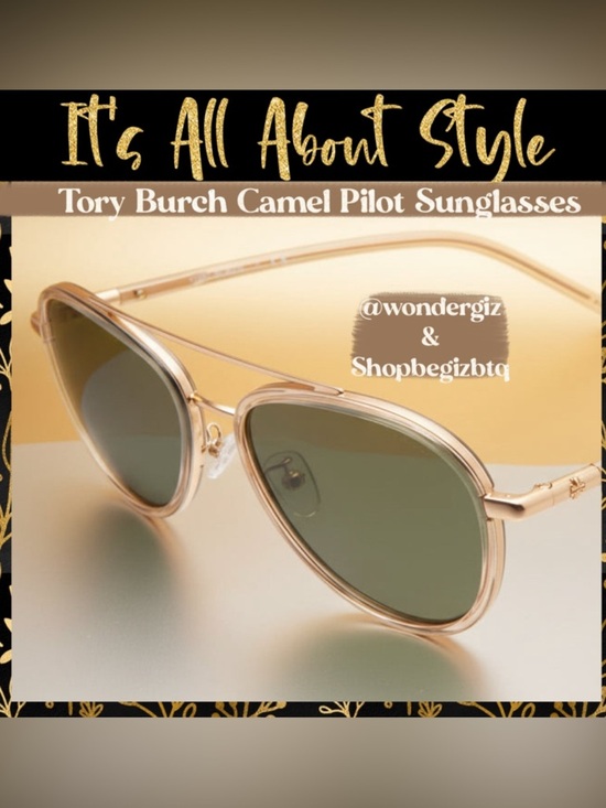 NWT Authentic Tory Burch Eleanor Pilot Sunglasses Transparent Camel 57mm (Gold) main image 13
